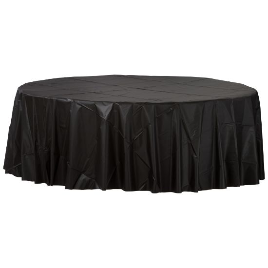 Picture of Amscan 77017 Solid Round Plastic Table Covers, 84in, Jet Black, Pack Of 6 Covers