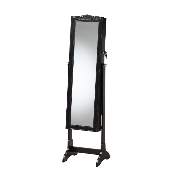 Picture of Baxton Studio Madigan Jewelry Armoire With Mirror, 60-13/16inH x 15-3/4inW x 14-1/8inD, Black