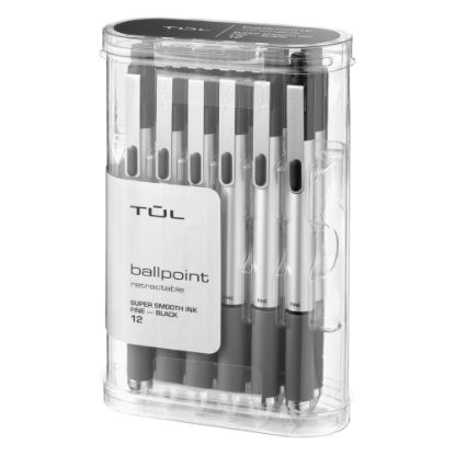 Picture of TUL BP Series Retractable Ballpoint Pens, Fine Point, 0.8 mm, Silver Barrel, Black Ink, Pack Of 12 Pens