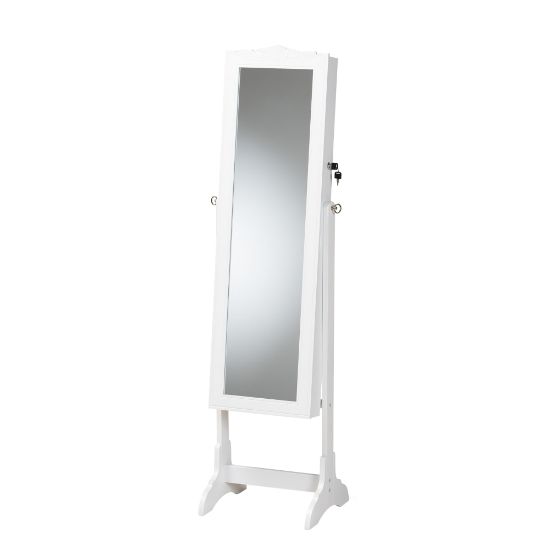 Picture of Baxton Studio Madigan Jewelry Armoire With Mirror, 60-13/16inH x 15-3/4inW x 14-1/8inD, White