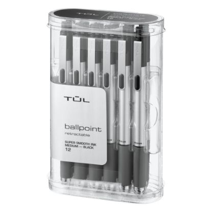 Picture of TUL BP Series Retractable Ballpoint Pens, Medium Point, 1.0 mm, Silver Barrel, Black Ink, Pack Of 12 Pens