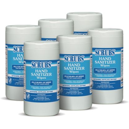 Picture of SCRUBS Hand Sanitizer Wipes - Blue, White - Abrasive, Non-scratching, Textured, Anti-bacterial - For Hand - 85 Per Canister - 6 / Carton