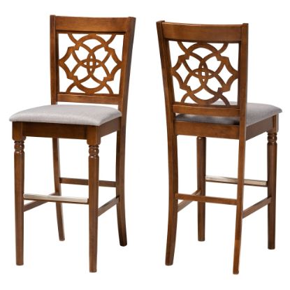 Picture of Baxton Studio Alexandra Bar Stools, Walnut Brown/Gray, Pack of 2