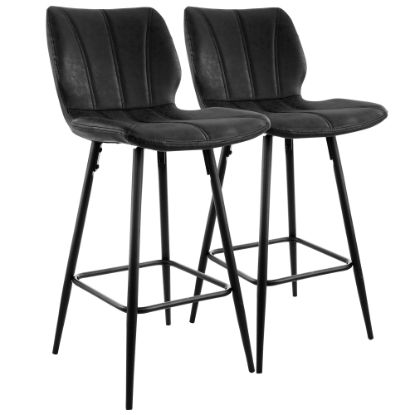 Picture of Elama Vintage Faux Leather Bar Stools, Black, Set Of 2 Stools