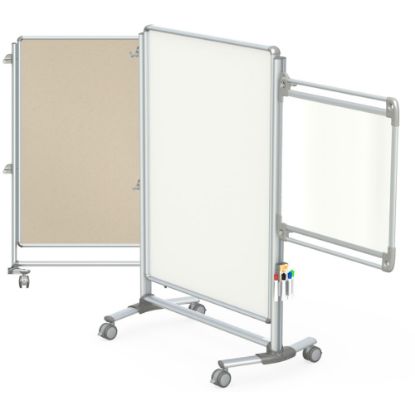 Picture of Ghent Nexus Mobile Partition 2-Sided Whiteboard/Fabric Bulletin Board, 77-1/8inH x 52-3/8inW x 21-3/8inD, White/Teal