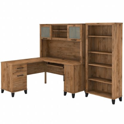 Picture of Bush Furniture Somerset 60inW L-Shaped Desk With Hutch And 5-Shelf Bookcase, Fresh Walnut, Standard Delivery