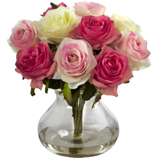 Picture of Nearly Natural Rose 11inH Plastic Floral Arrangement With Vase, 11inH x 11inW x 11inD, Multicolor