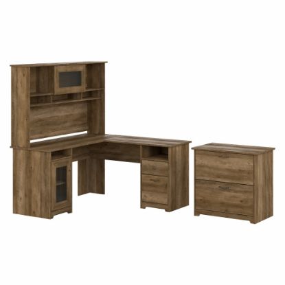 Picture of Bush Furniture Cabot 60inW L-Shaped Computer Desk With Hutch And Lateral File Cabinet, Reclaimed Pine, Standard Delivery