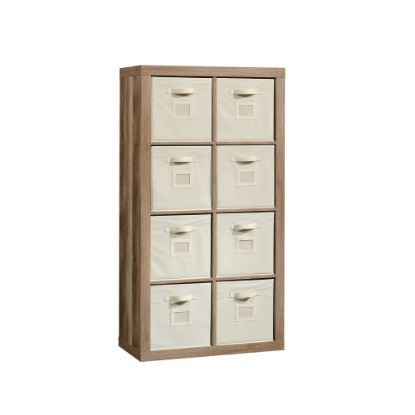 Picture of Sauder Stow-Away 8-Cube Organizer With Fabric Bins, 57-7/8inH x 30-7/8inW x 15-3/8inD, Lintel Oak