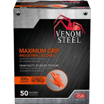 Picture of Venom Maximum Grip Nitrile Gloves - Chemical Protection - One Size Size - Diamond Textured - Orange