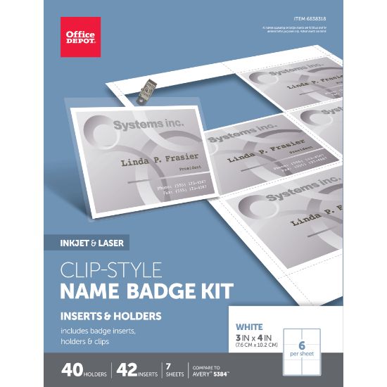 Picture of Office Depot Brand Name Badge Kit, Clip-Style, Convention Size, 3in x 4in, Pack of 40