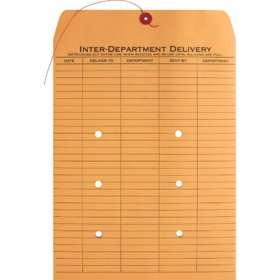 Picture of Business Source 2-sided Inter-Department Envelopes, 10in x 13in, 28 Lb, Button & String, Kraft, Box Of 100