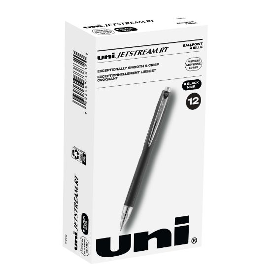 Picture of uni-ball Jetstream RT Retractable Ballpoint Pens, Bold Point, 1.0 mm, Black Barrel, Black Ink, Pack Of 12