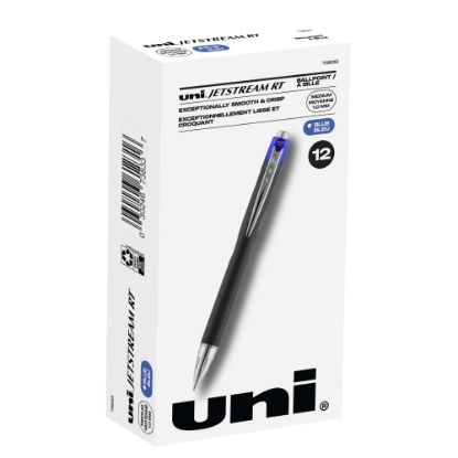 Picture of uni-ball Jetstream RT Retractable Ballpoint Pens, Bold Point, 1.0 mm, Black Barrel, Blue Ink, Pack Of 12