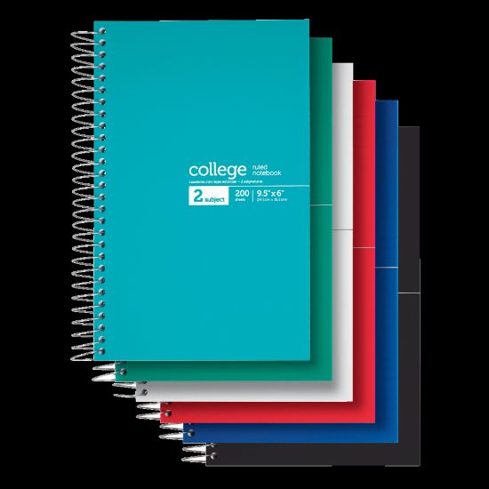 Picture of Office Depot Brand Notebook, 9 1/2in x 6in, 2 Subjects, College Ruled, 400 Pages (200 Sheets), Assorted Colors