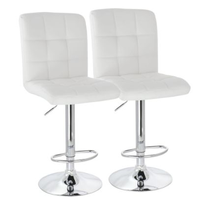 Picture of Elama Square Tufted Faux Leather Adjustable Bar Stools, White/Chrome, Set Of 2 Stools