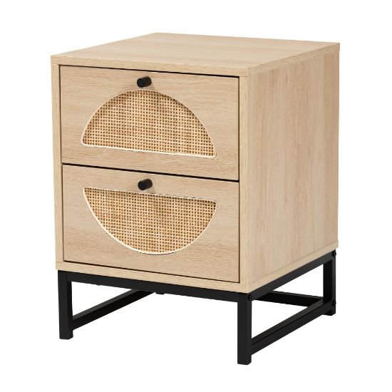 Picture of Baxton Studio Ardon 2-Drawer Nightstand With Natural Rattan, 20-15/16inH x 15-3/4inW x 15-3/4inD, Light Brown/Black