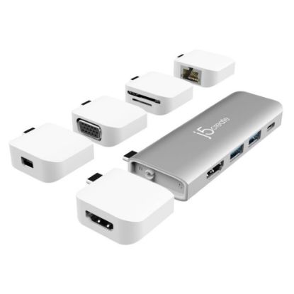 Picture of j5create UltraDrive Kit USB-C Multi-Display Modular Dock, 0.51inH x 1.34inW x 3.86inD, Silver, JCD389