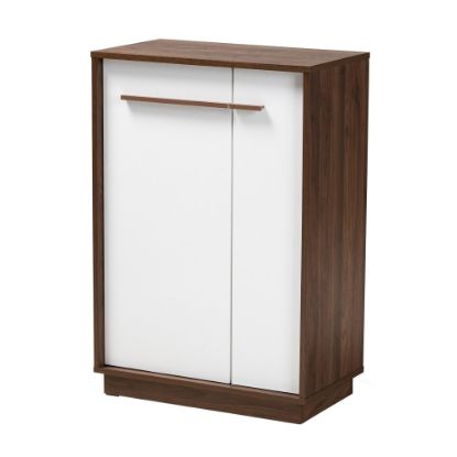 Picture of Baxton Studio Mette 2-Tone 5-Shelf Entryway Shoe Cabinet, White/Walnut