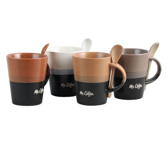 Picture of Mr. Coffee Mug And Spoon Set, Cafe Greco, 14 Oz., Multicolor, Set Of 4 Mugs With Matching Spoons