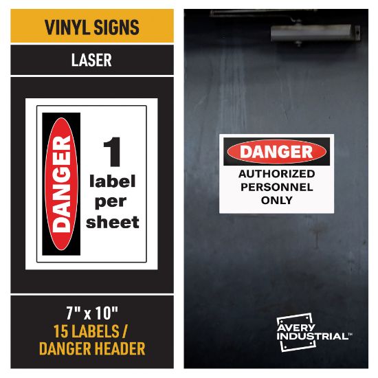 Picture of Avery Industrial Adhesive Vinyl Signs, 61553, Danger Header, 10inW x 37inD, White, Pack Of 15 Signs