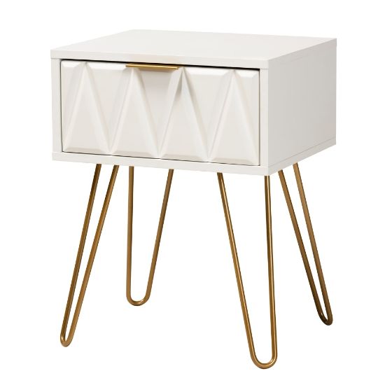 Picture of Baxton Studio Holbrook 1-Drawer End Table, 21-3/4inH x 16-1/2inW x 13-7/16inD, White/Gold