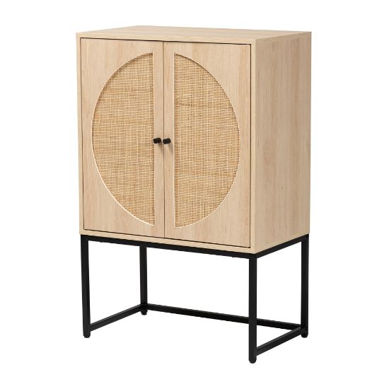 Picture of Baxton Studio Ardon 27inW 2-Door Storage Cabinet With Natural Rattan, Light Brown/Black