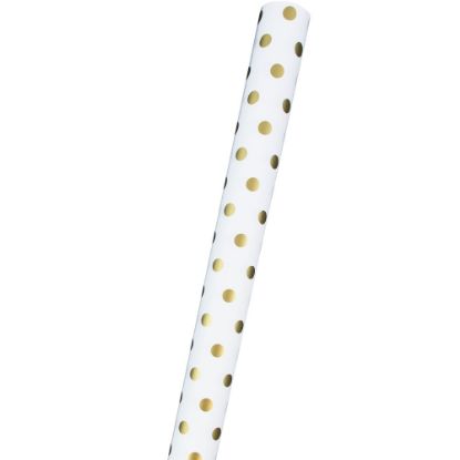 Picture of JAM Paper Wrapping Paper, 25 Sq Ft, Polka Dot, White & Gold