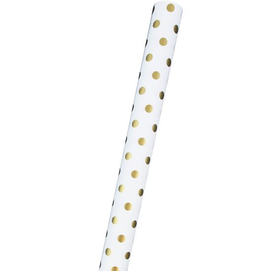 Picture of JAM Paper Wrapping Paper, 25 Sq Ft, Polka Dot, White & Gold