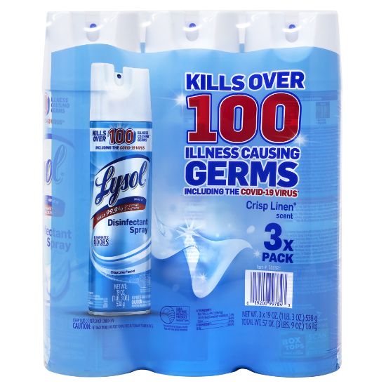 Picture of Lysol Disinfectant Sprays, 19 Oz, Crisp Linen, Pack Of 3 Sprays