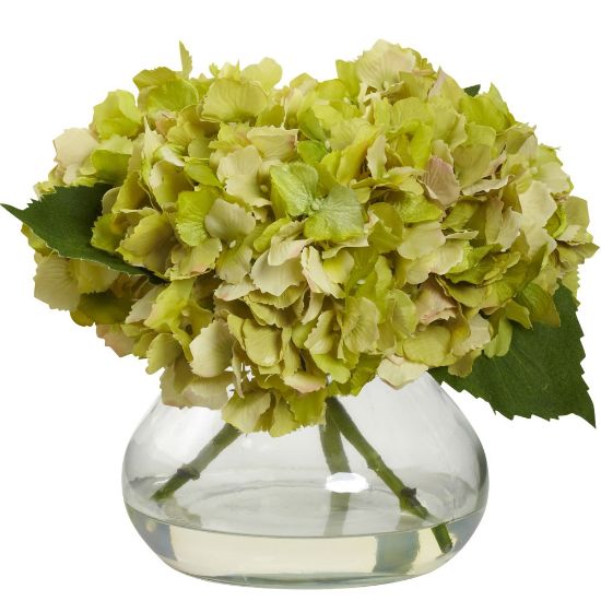 Picture of Nearly Natural Blooming Hydrangea 8-1/2inH Plastic Floral Arrangement With Vase, 8-1/2inH x 10inW x 9inD, Green