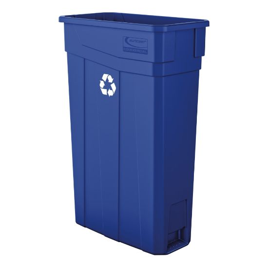 Picture of Suncast Commercial Narrow Rectangular Resin Trash Can, 23 Gallons, 30inH x 11inW x 20inD, Blue Recycle