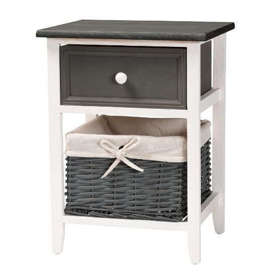 Picture of Baxton Studio Shadell 15inW 1-Drawer Storage Unit With Basket, Dark Gray/White