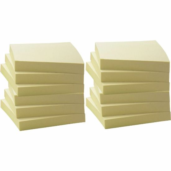 Picture of Business Source Yellow Adhesive Notes - 3in x 3in - Square - 100 Sheets per Pad - Unruled - Yellow - Self-adhesive, Removable - 12 / Pack - Recycled