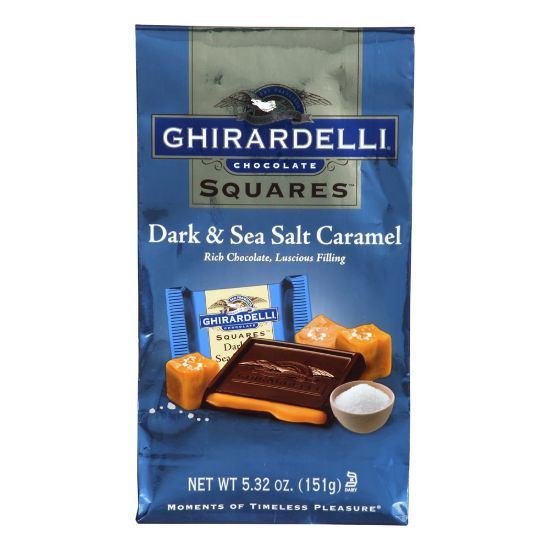 Picture of Ghirardelli Chocolate Squares, Dark Chocolate And Sea Salt Caramel, 5.32 Oz, Pack Of 3 Bags