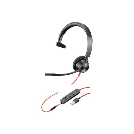 Picture of Poly Blackwire 3315 USB-C Headset - Mono - Mini-phone (3.5mm), USB Type C - Wired - 32 Ohm - 80 Hz - 20 kHz - On-ear - Monaural - Supra-aural - 7 ft Cable - Omni-directional Microphone - Black