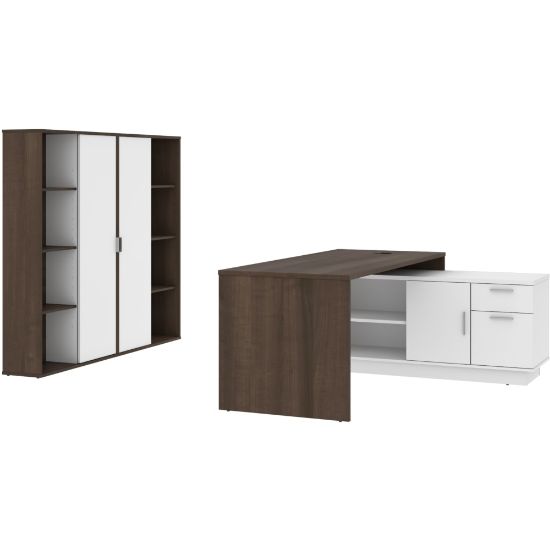 Picture of Bestar Equinox 72inW L-Shaped Corner Desk With 2 Storage Cabinets, Antigua/White