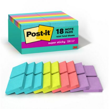 Picture of Post-it Super Sticky Notes, 1-7/8 in x 1-7/8 in, 18 Pads, 90 Sheets/Pad, 2x the Sticking Power, Supernova Neons Collection