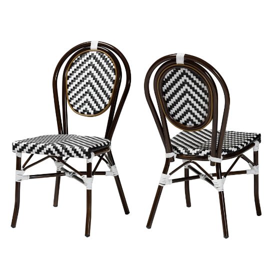 Picture of Baxton Studio Alaire Classic French Outdoor Dining Chairs, Black/White/Dark Brown, Set Of 2 Chairs