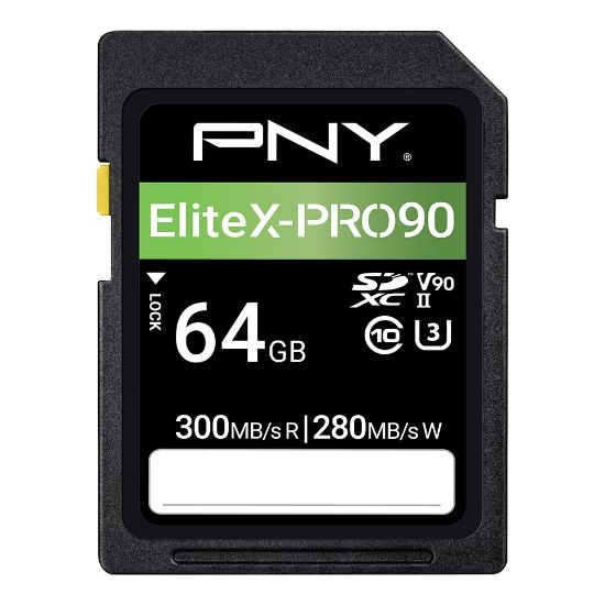 Picture of PNY EliteX-PRO90 Class 10 U3 V90 UHS-II SDXC Flash Memory Card, 64GB