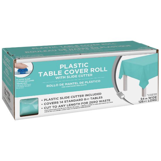 Picture of Amscan Boxed Plastic Table Roll, Robin's Egg Blue, 54in x 126'