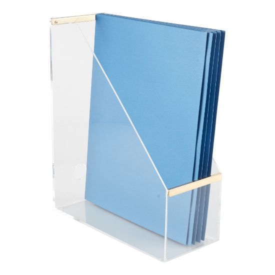 Picture of Realspace Vayla Acrylic Magazine File Holder, 11-3/4inH x 4-1/8inW x 9-7/8inD, Clear/Gold