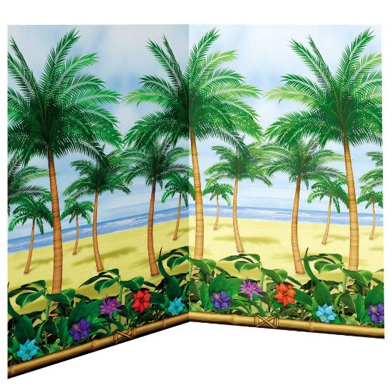 Picture of Amscan Summer Luau Palm Tree Scene Setter Room Roll, 48in x 480in, Multicolor