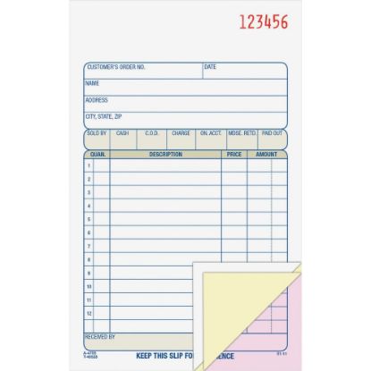 Picture of Adams Carbonless 3-part Sales Order Books - 50 Sheet(s) - 3 PartCarbonless Copy - 4.18in x 7.18in Sheet Size - White, Canary, Pink - Assorted Sheet(s) - 1 Each