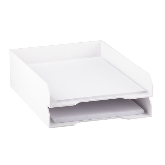 Picture of JAM Paper Stackable Paper Trays, 2inH x 9-3/4inW x 12-1/2inD, White, Pack Of 2 Trays