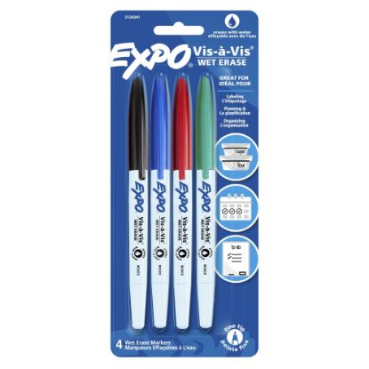 Picture of EXPO Vis-a-Vis Wet-Erase Fine-Tip Markers, Assorted Colors, Pack Of 4