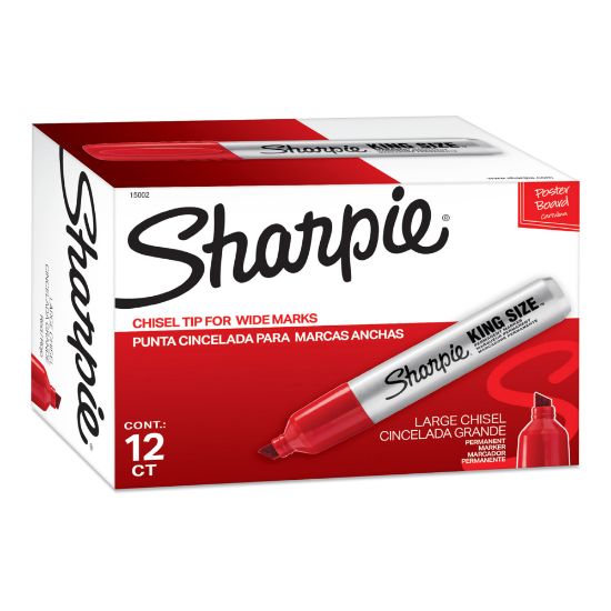 Picture of Sharpie King-Size Permanent Markers, Chisel Point, Red Ink, Pack Of 12 Markers