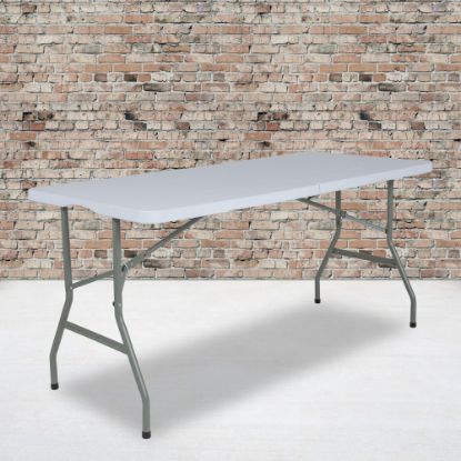 Picture of Flash Furniture Bi-Fold Plastic Banquet And Event Folding Table, 28-1/4inH x 27-1/4inW x 59-3/4inD, Granite White