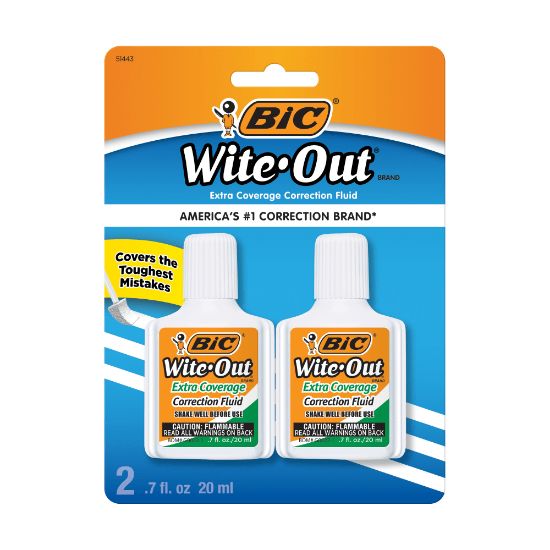 Picture of BIC Wite-Out Extra Coverage Correction Fluid, 20 mL Bottles, White, Pack Of 2