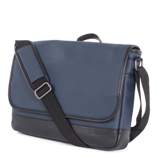 Picture of Bugatti Gin & Twill Textured Vegan Leather Messenger Bag With 14in Laptop Pocket, Navy, MSG2051BU-NAVY